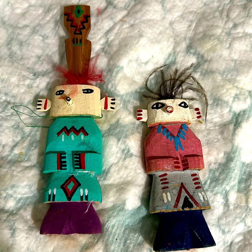 Hand-Carved Route 66 HOPI- Kachina Doll VTG Fur & Hand-Painted Set-2 pieces.Vtg.